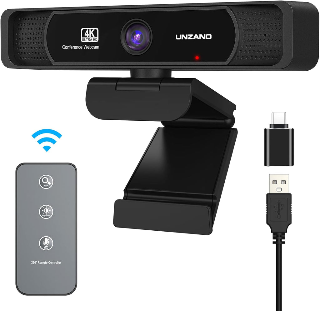 4K Webcam with Remote Control, Auto-Focus 120° Wide Angle, Dual Noise Reduction Mics N1487