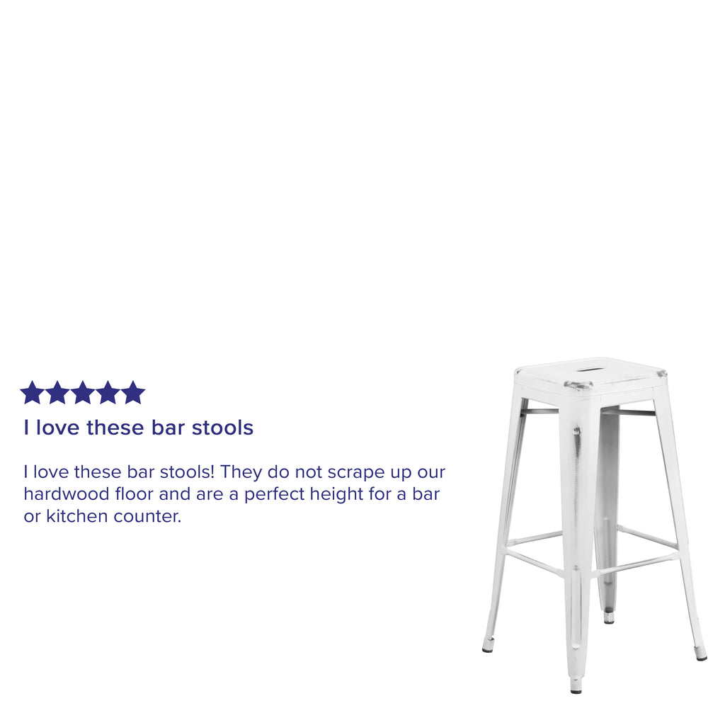 4 Pack 30" High Backless Distressed White Metal Barstool Q8016