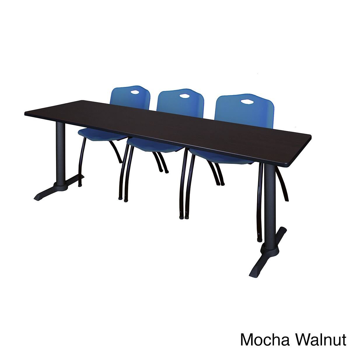 84x22 x 24x22 Training Table Maple Stack Chairs Blue G7299