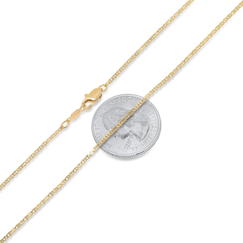 1.5mm 24k Yellow Gold Plated Flat Mariner Chain Necklace, 30 inches M908