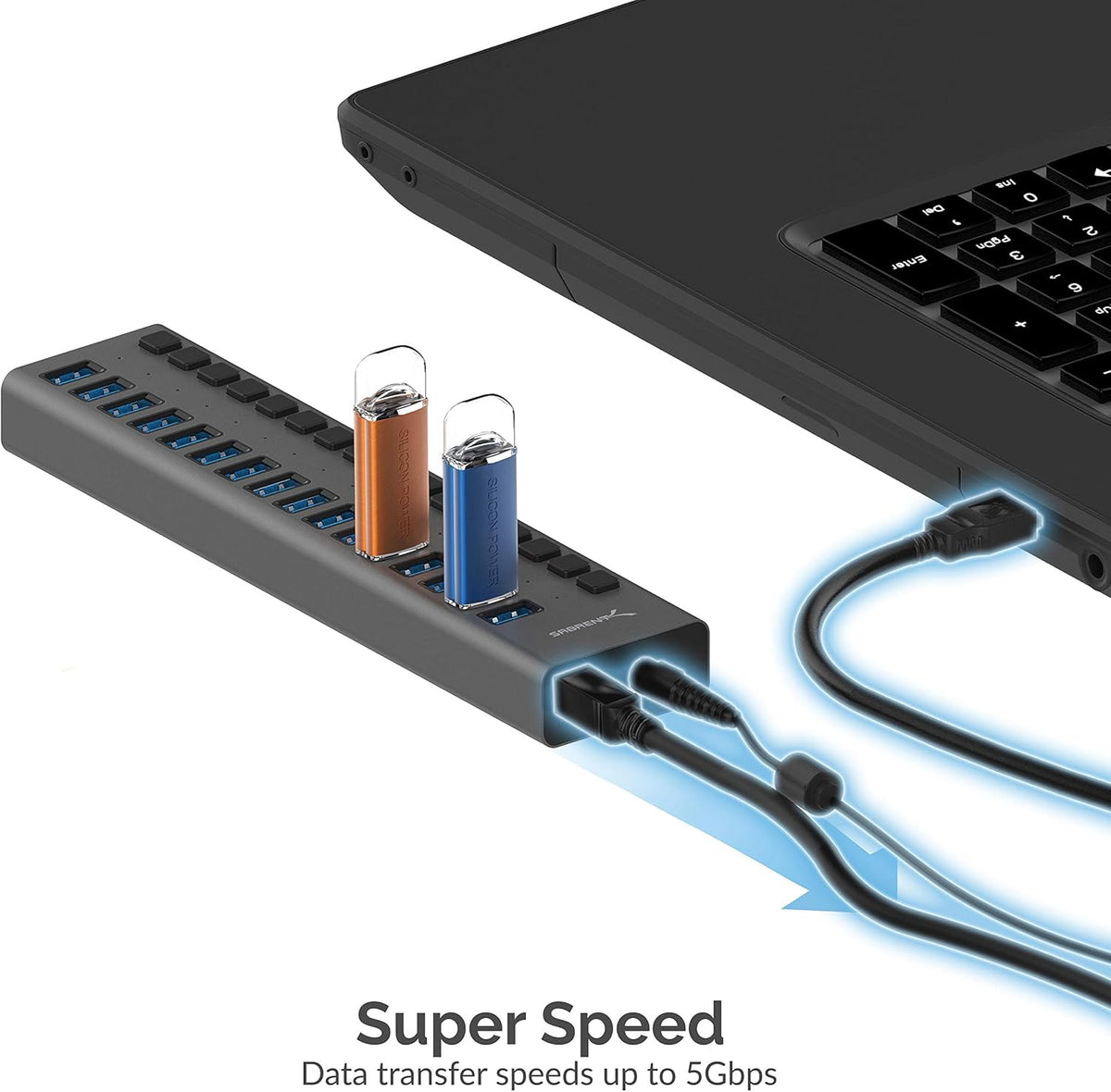 16-Port USB 3.0 Data Hub and Charger with Individual Switches Q4324