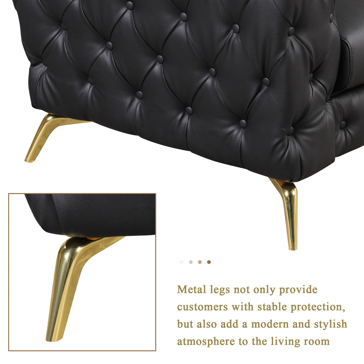 Black PU Upholstered Loveseat Sofa with Metal Legs O94779