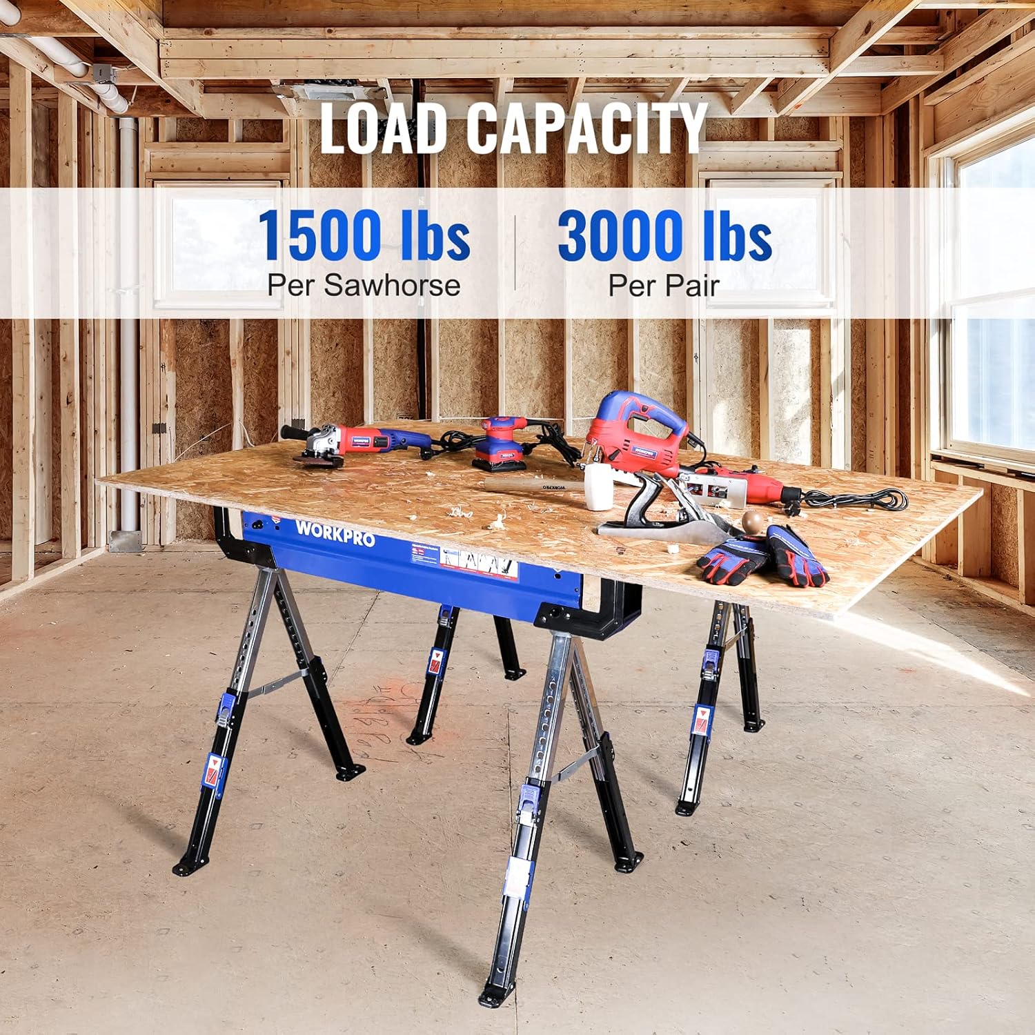 Folding Sawhorse 2-Pack Adjustable Heavy Duty 3000 lbs Load Capacity O375