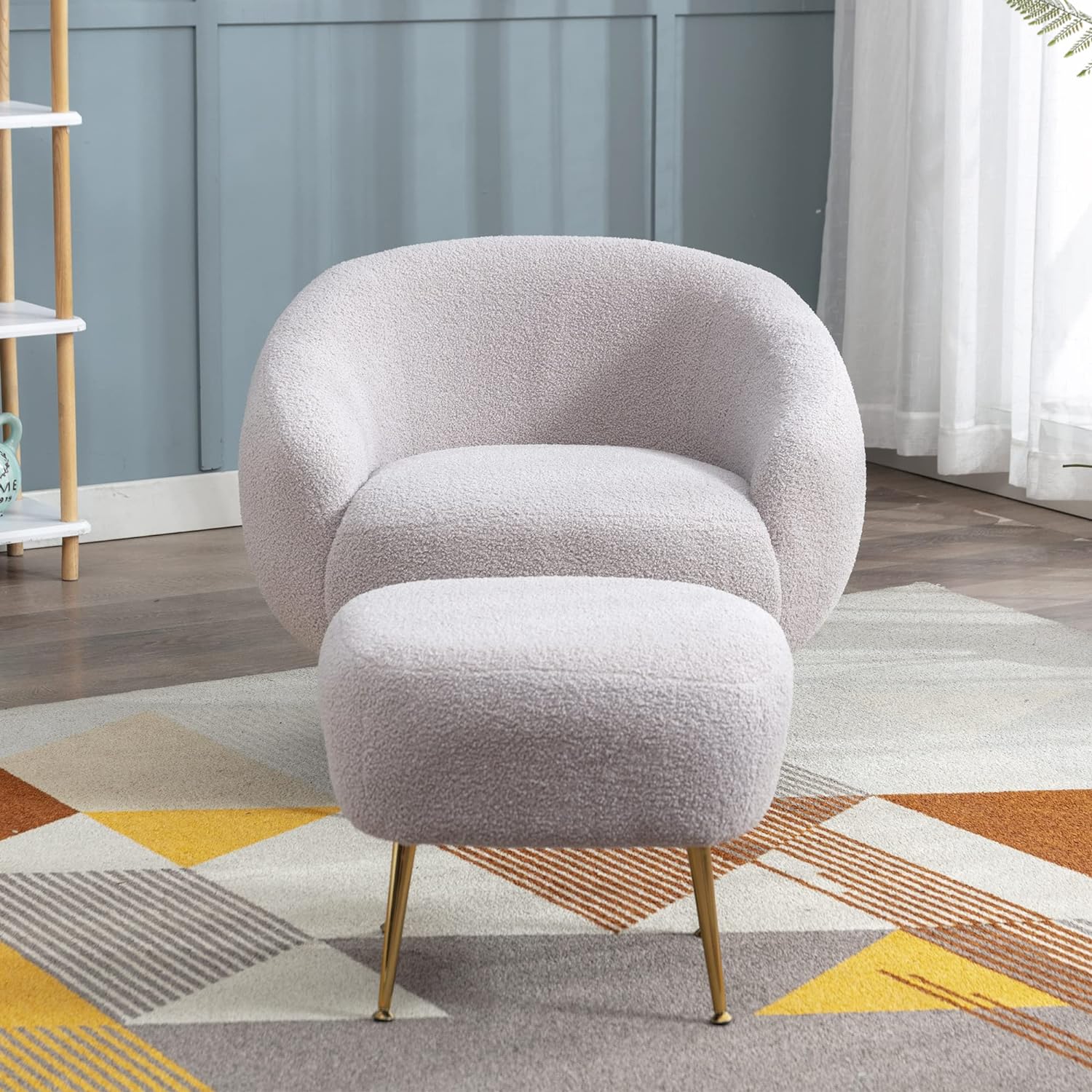 Teddy Short Plush Particle Velvet Accent Chair With Ottoman A19509