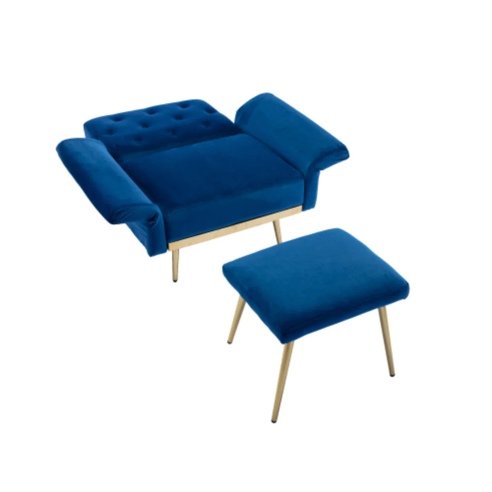 Navy Velvet Accent Chair with Ottoman Q400