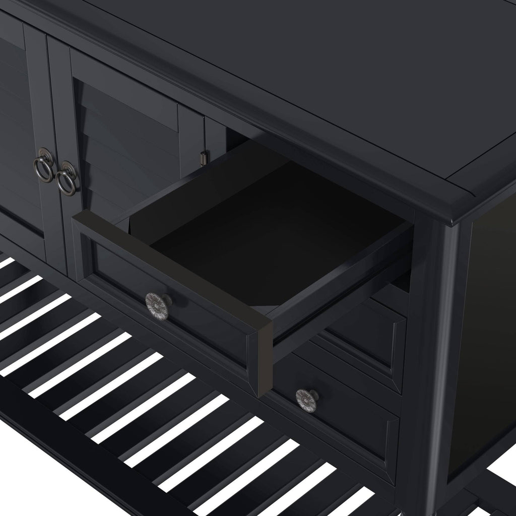 Black Console Table with 6 Drawer and 1 Cabinet and 1 Shelf P9649