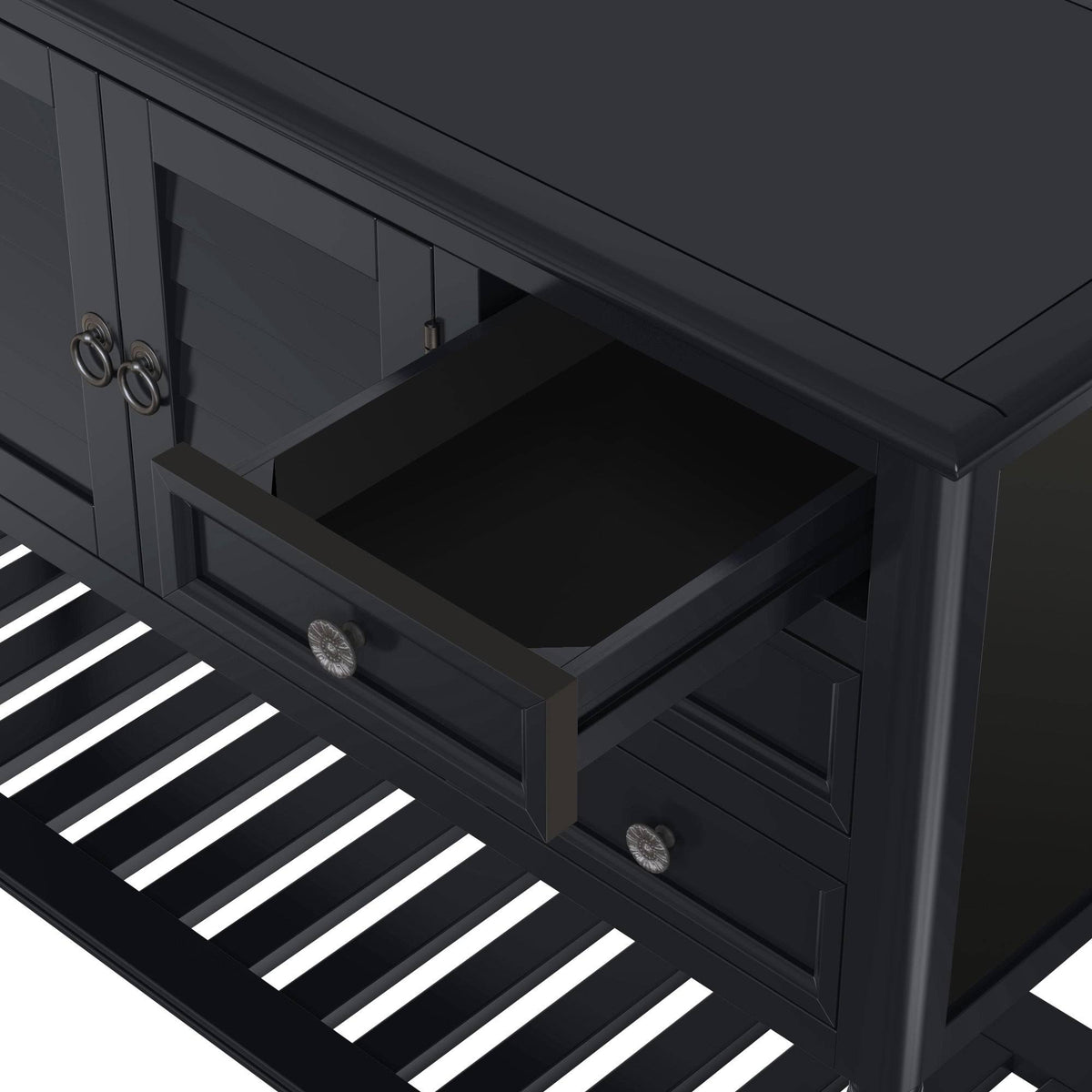 Black Console Table with 6 Drawer and 1 Cabinet and 1 Shelf P9649