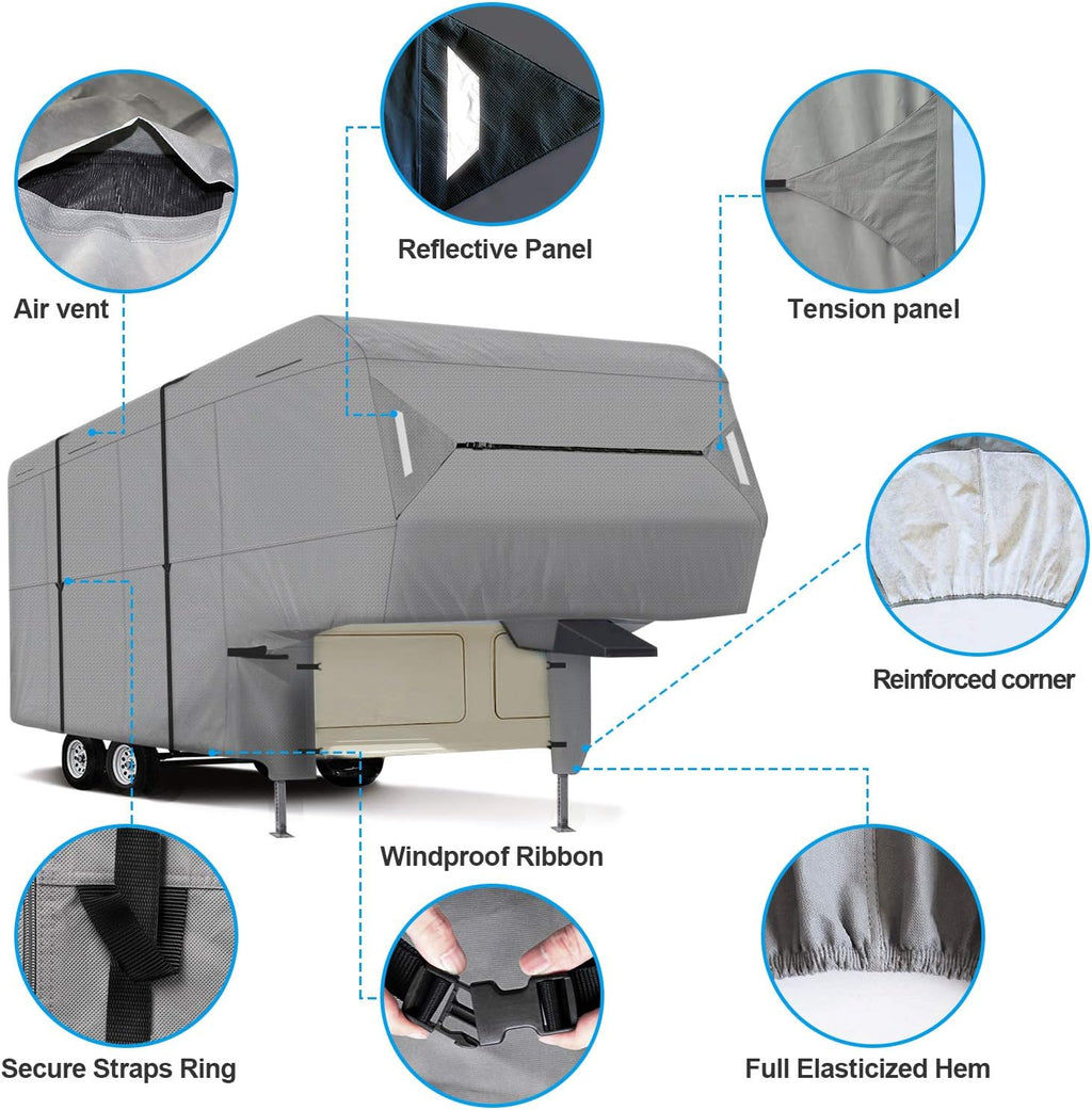 5th Wheel RV Cover 3-Ply Ripstop Waterproof with Steel Pole (26'-29') V805099