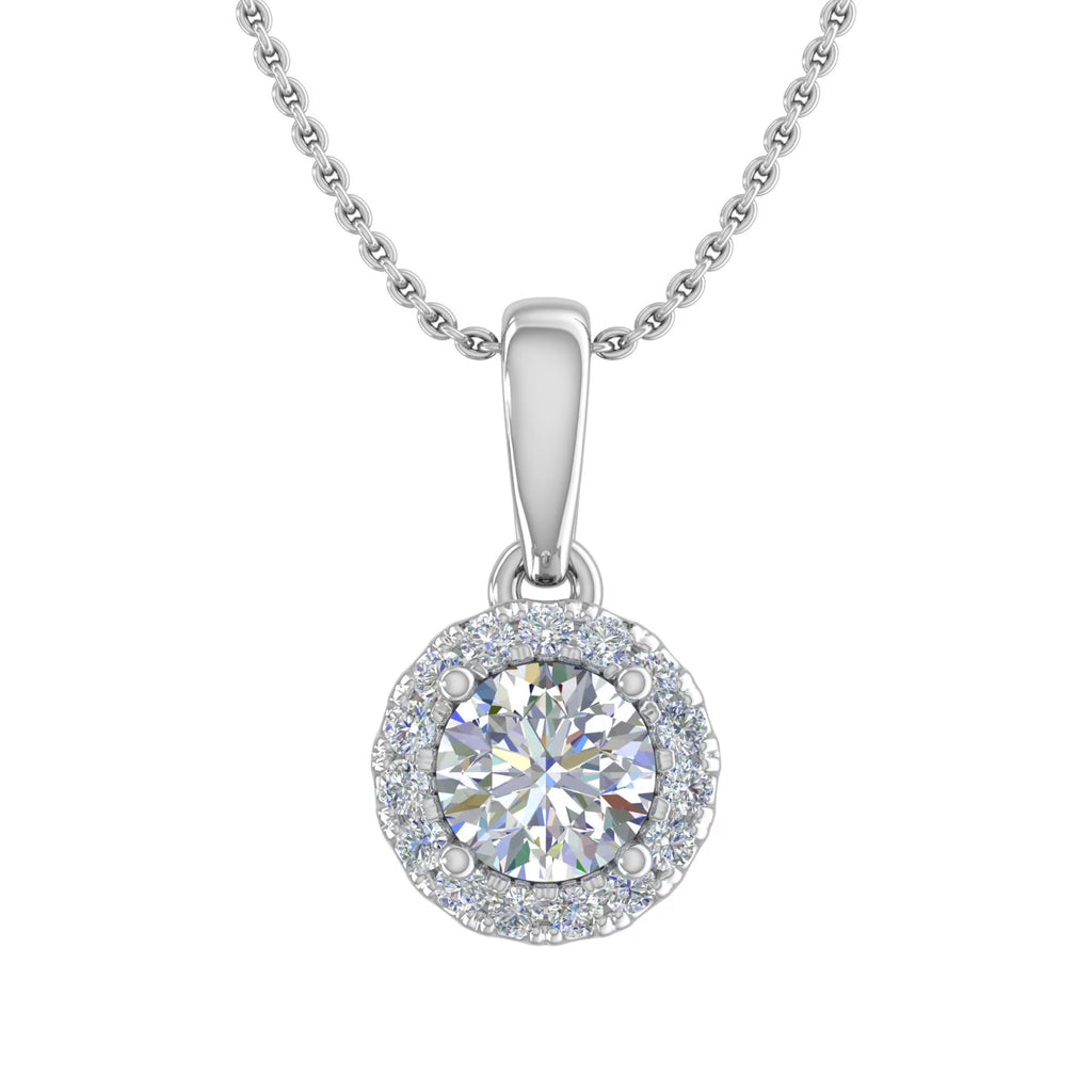 14K White Gold Diamond Halo Pendant Necklace W23601