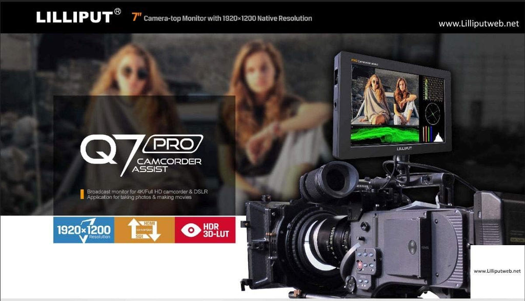 7 Q7 Pro Field Monitor 1920x1200 Metal with HDR 3D-LUT SDI/HDMI Cross Conversion Waveform Peaking Precise Color Calibration Gamma Adjustment + Pisen LP-E6 Battery D80737
