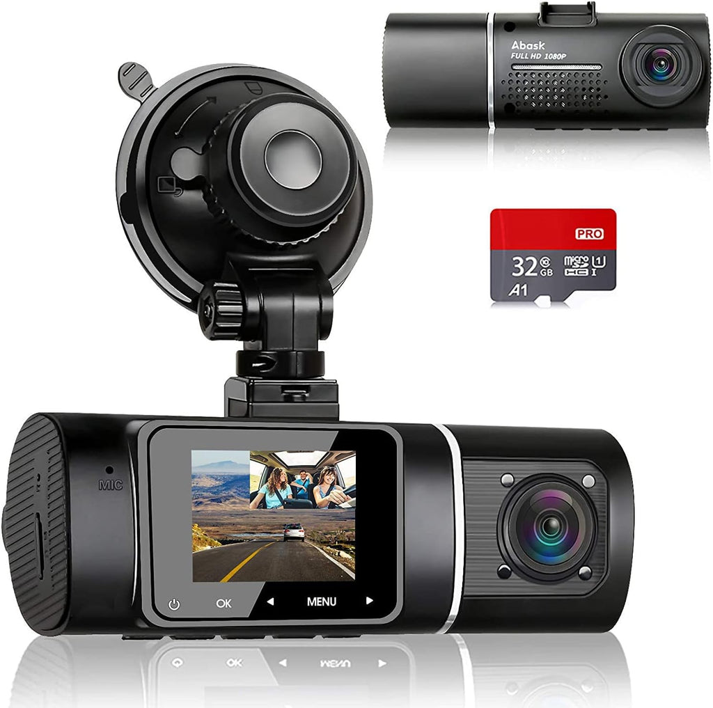 Dash Cam Front and Inside with 32G SD Card, 1080P+1080P, 310° Wide Angle, Pack of 2 O22426