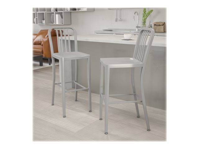 2 Pack 30x22 High Silver Metal Barstool with Vertical Slat Back G28739