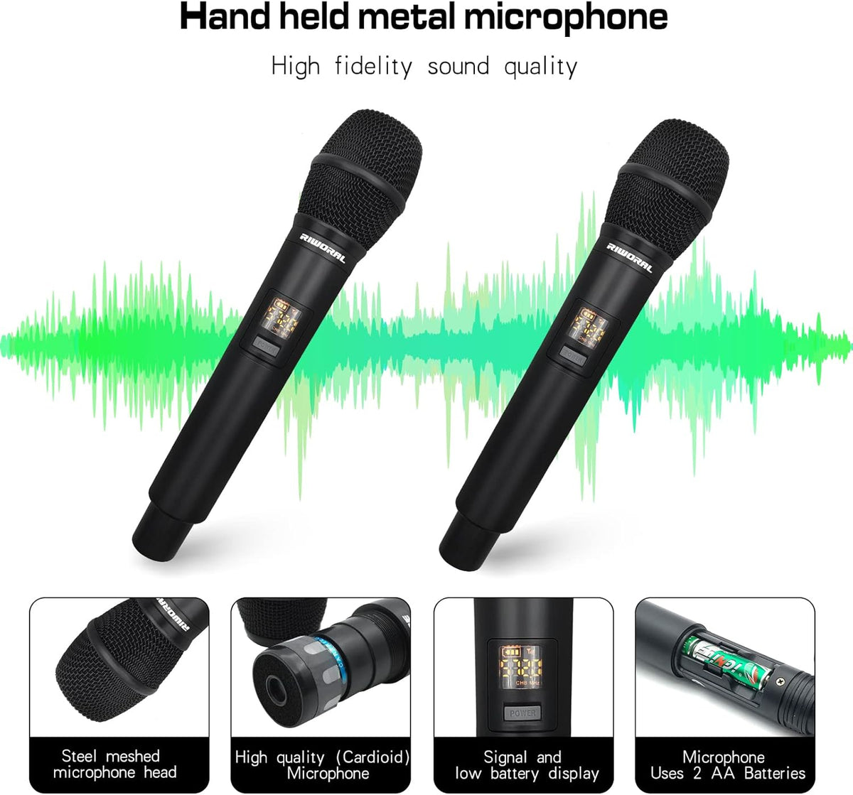 Wireless Microphone System with Dual UHF Cordless Handheld Dynamic Mic F850460