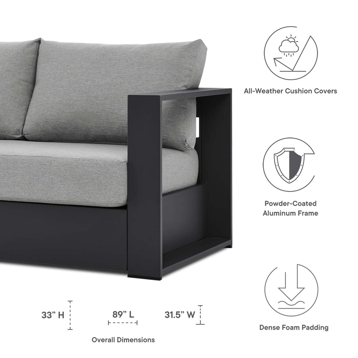 Grey Aluminum Fabric Outdoor Patio Sofa Table Set S50895