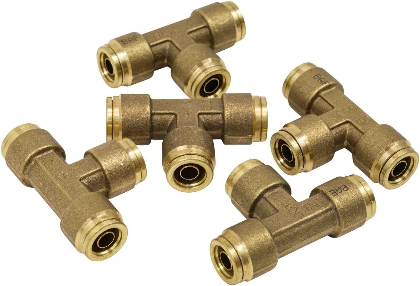 Brass Push to Connect Union Tee Air Brake Tube Fitting, 1/2" Tube OD, 5 Pack Z373879