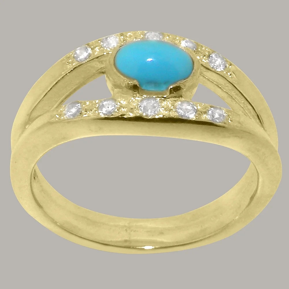9k Yellow Gold Turquoise Diamond Womens Band Ring X536643