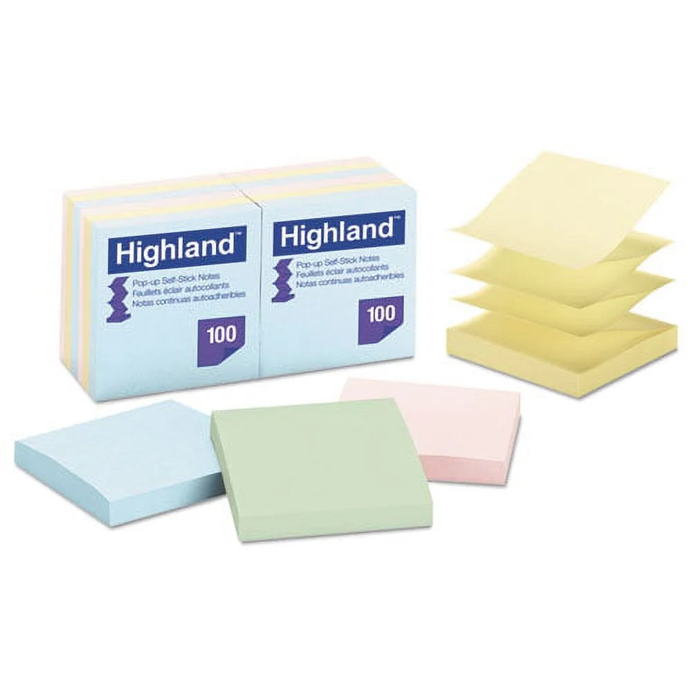 Self-Stick Pop-Up Notes, 3 X 3, Assorted Pastel, 100-Sheet, 12/pack N698675