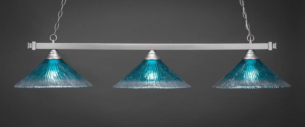 Teal Crystal Brushed Three Light Billiard C54891