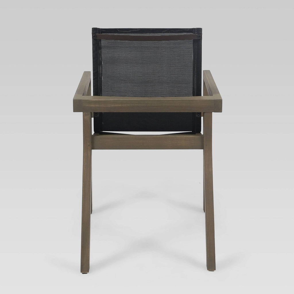 Outdoor Acacia and Mesh Dining Chairs (Set of 2), Gray O80628
