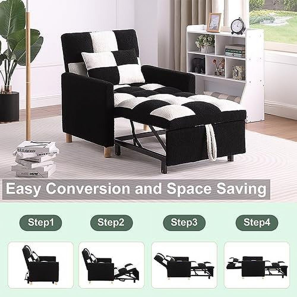 Convertible Chair Bed 3-in-1 Sleeper Single Sofa Chair Bed with Pillow Adjustable Backrest Recliner with Soft Teddy Fabric Pull Out Sleeper Bed U382105