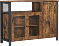 Rustic Brown and Black Floor Storage Cabinet with Transparent Doors V507497