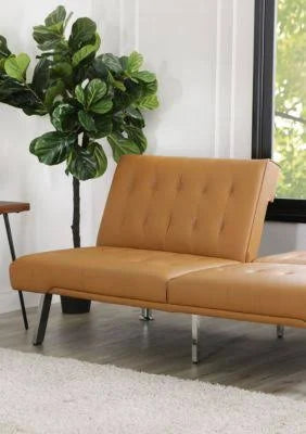 Leather Foldable Futon Sofa Bed Camel S19773
