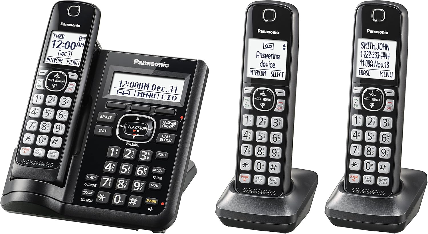 Black Cordless Phone System with 5 Handsets J17473