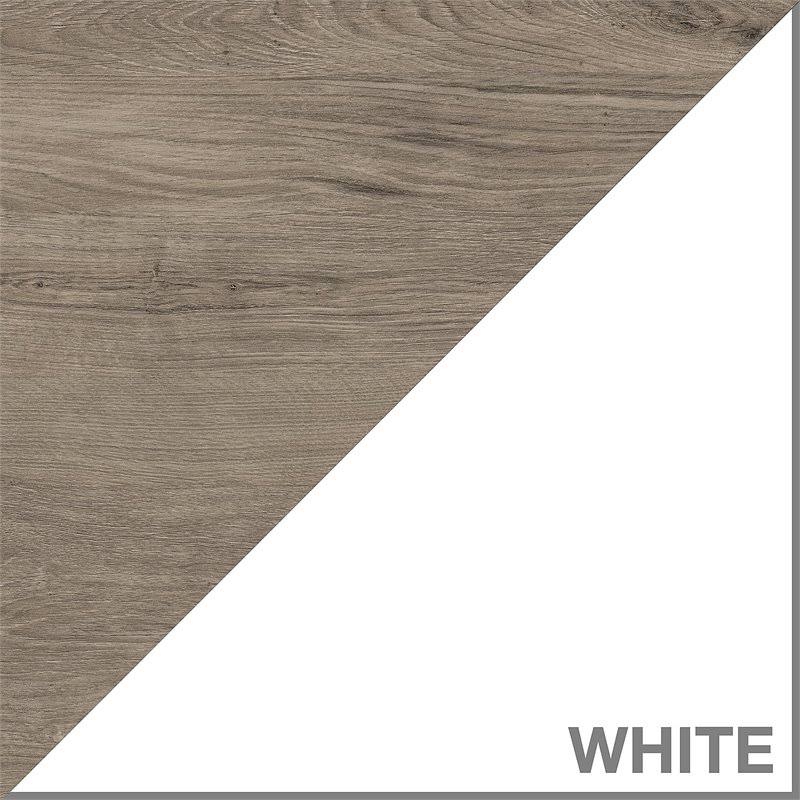 60W L Shaped Computer Desk with Storage and Mid Back Tufted Office Chair in Pure White and Shiplap Gray B469721