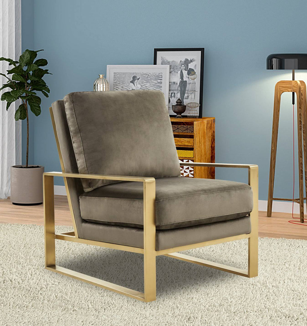 Beige Velvet Accent Armchair with Gold Frame U383