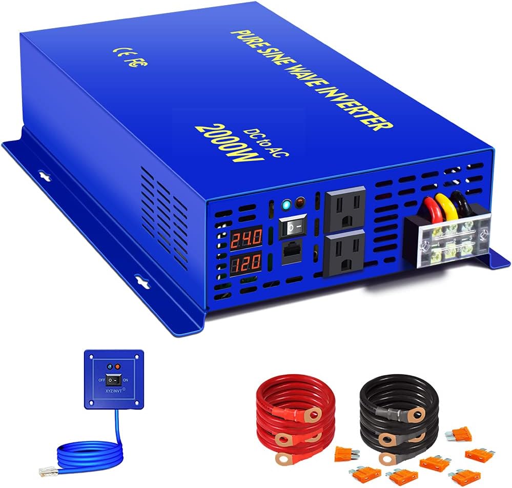 2000W Pure Sine Wave Power Inverter 24V DC to AC 120V with 15ft Remote Switch F716221