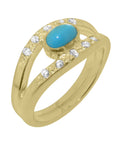 9k Yellow Gold Turquoise Diamond Womens Band Ring X536643