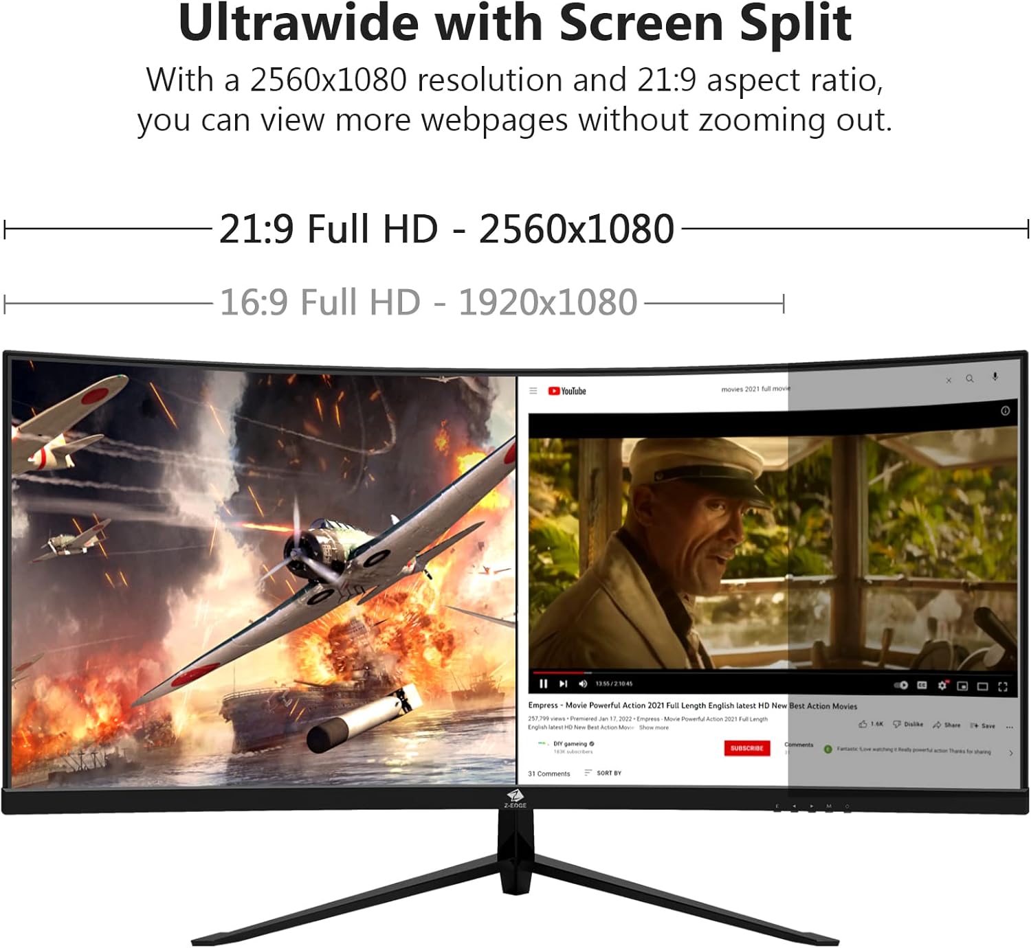 30-inch Curved Gaming Monitor 21:9 2560x1080 Ultra Wide, 200Hz Refresh Rate, R1500 Curvature, MPRT 1ms I818249