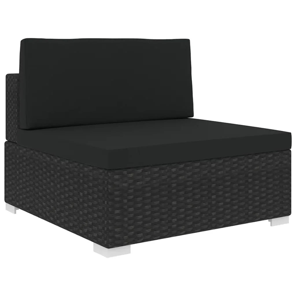 Black Poly Rattan Sectional Middle Seat with Cushions M593410