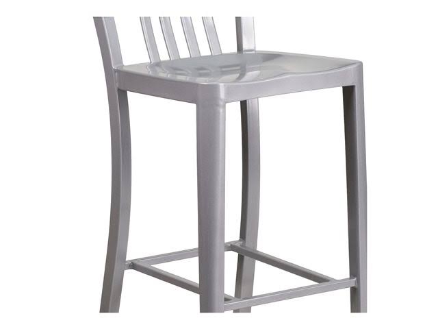2 Pack 30x22 High Silver Metal Barstool with Vertical Slat Back G28739