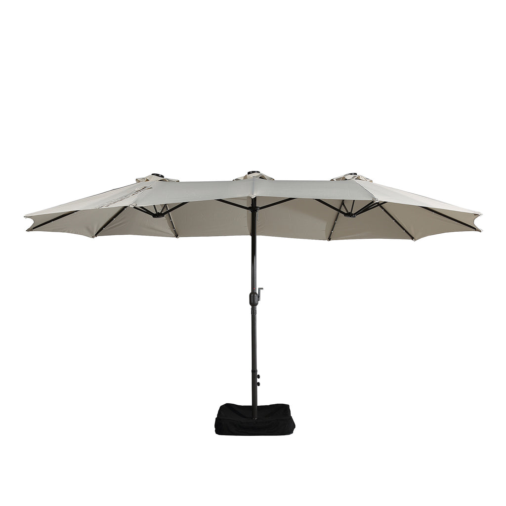 15ft Outdoor Solar Umbrella with 36 LED Patio Double-Sided Umbrella with Crank, Air-Vented Canopy, Base Included (Beige) V595