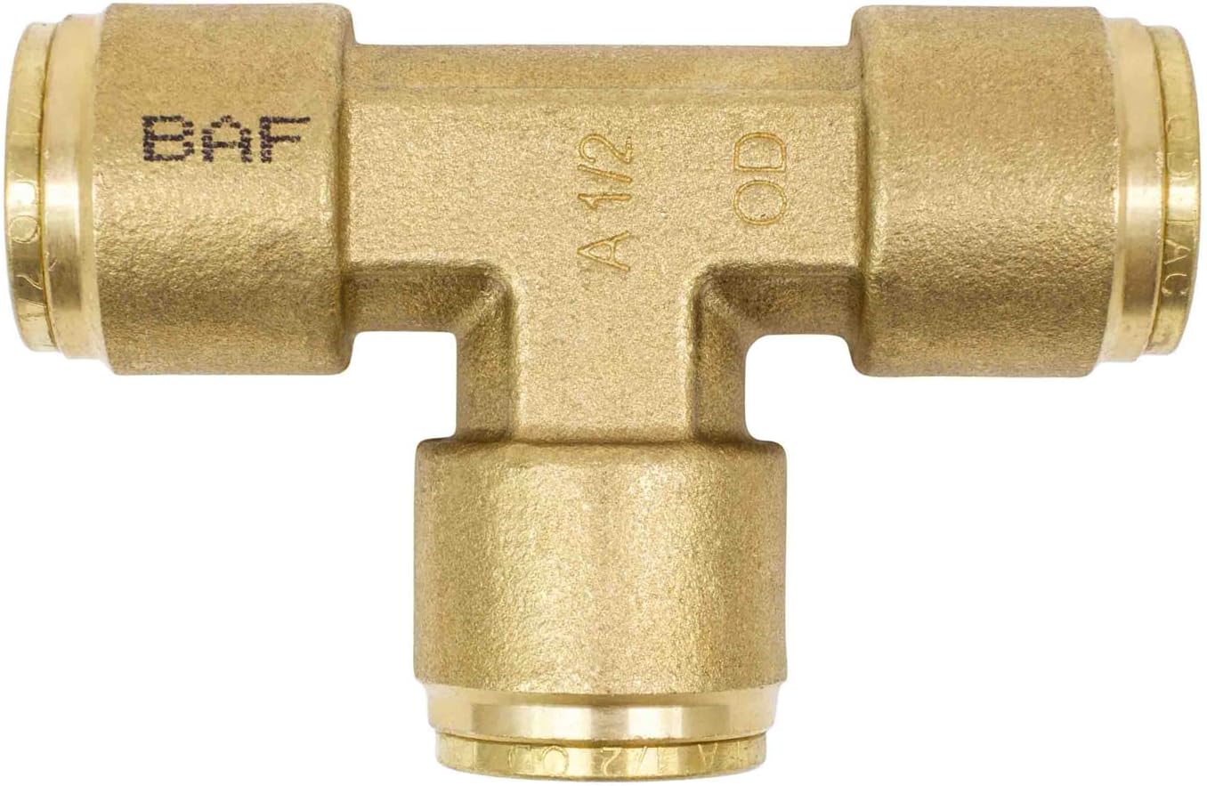 Brass Push to Connect Union Tee Air Brake Tube Fitting, 1/2" Tube OD, 5 Pack Z373879