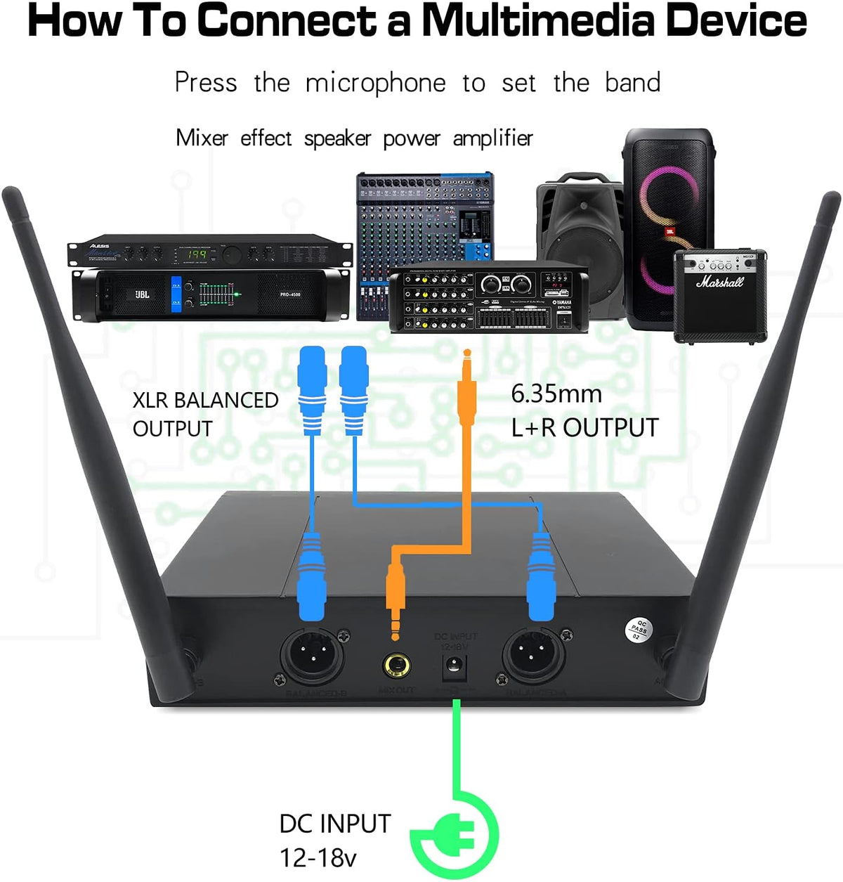 Wireless Microphone System with Dual UHF Cordless Handheld Dynamic Mic F850460