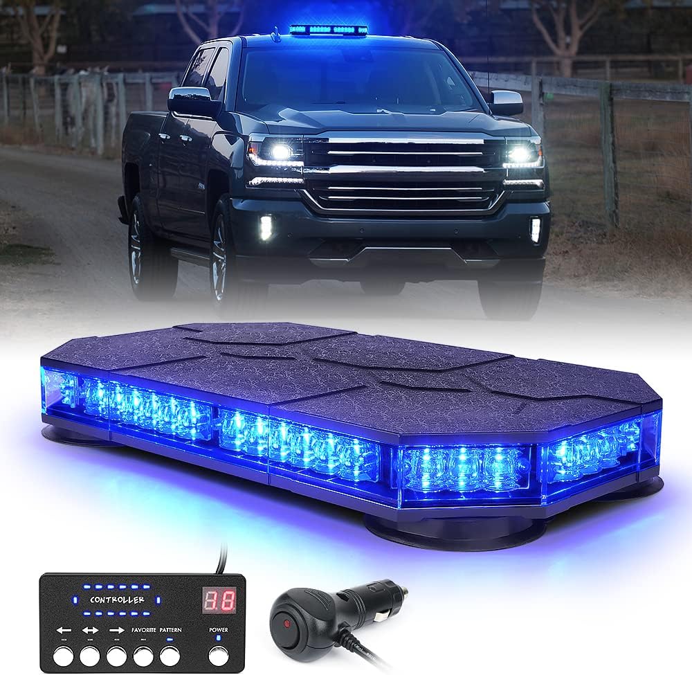 Blue LED Rooftop Strobe Beacon Lights Bar, Magnetic Mount, Pack of 2 Z80110