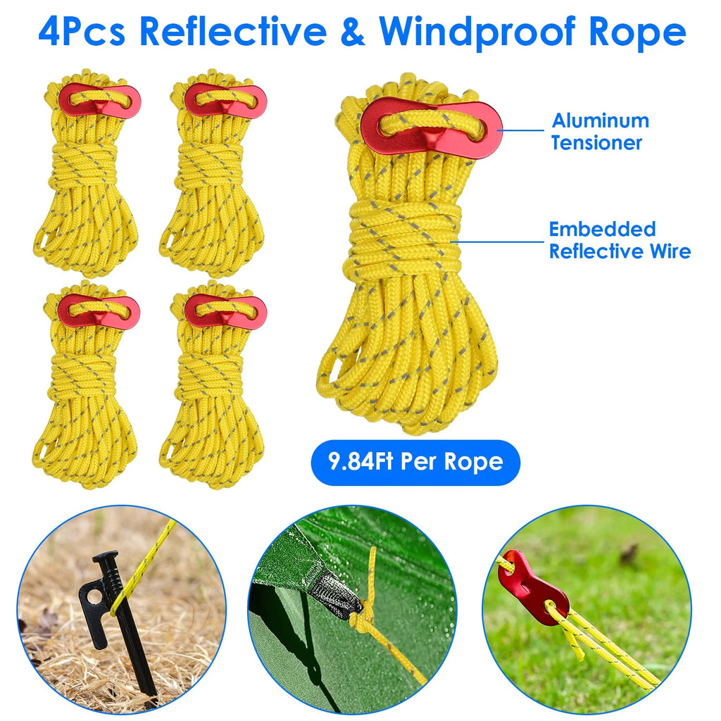 9.8ft Camping Tents Kit with Tent Pegs Reflective Rope D8012