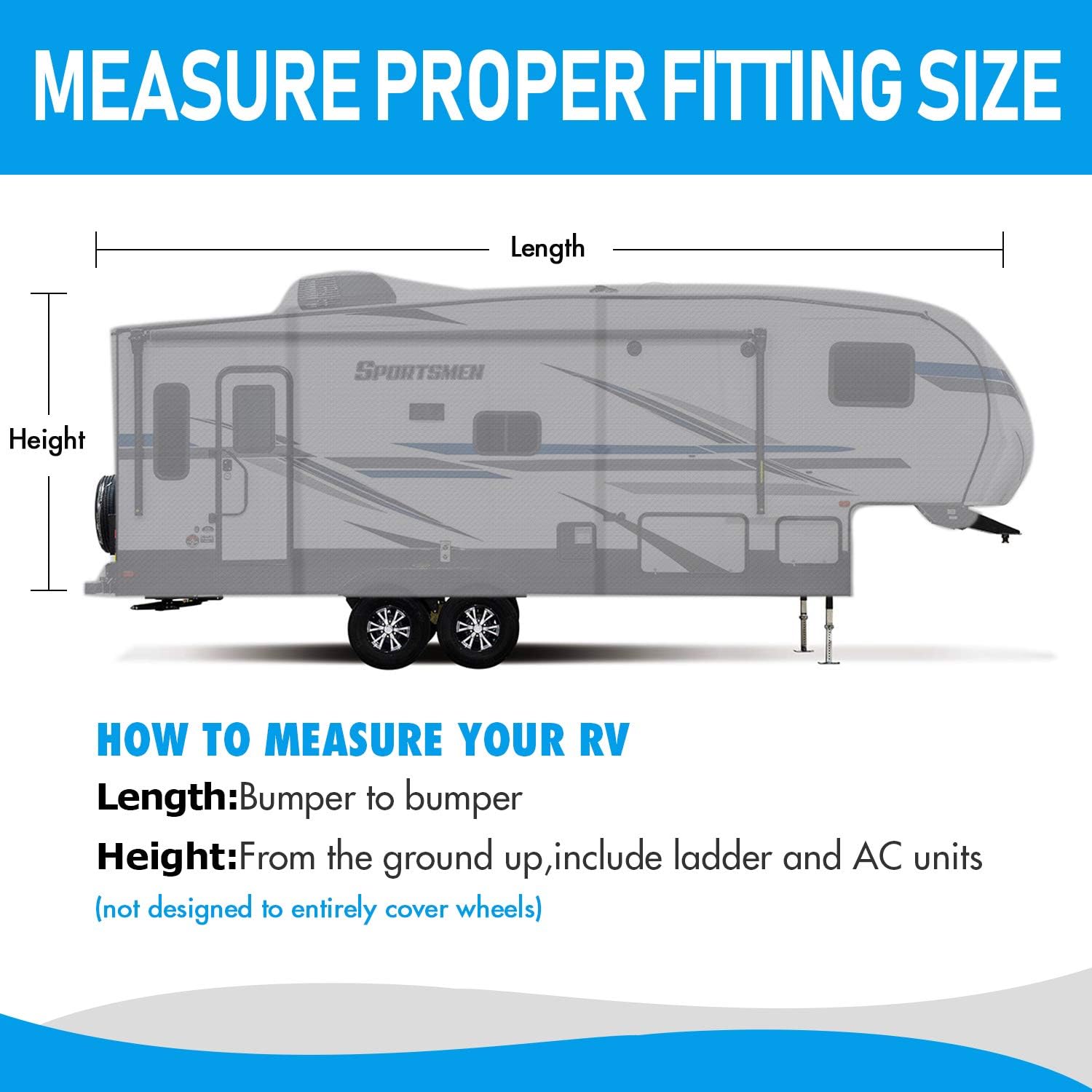 5th Wheel RV Cover 3-Ply Ripstop Waterproof with Steel Pole (26'-29') V805099