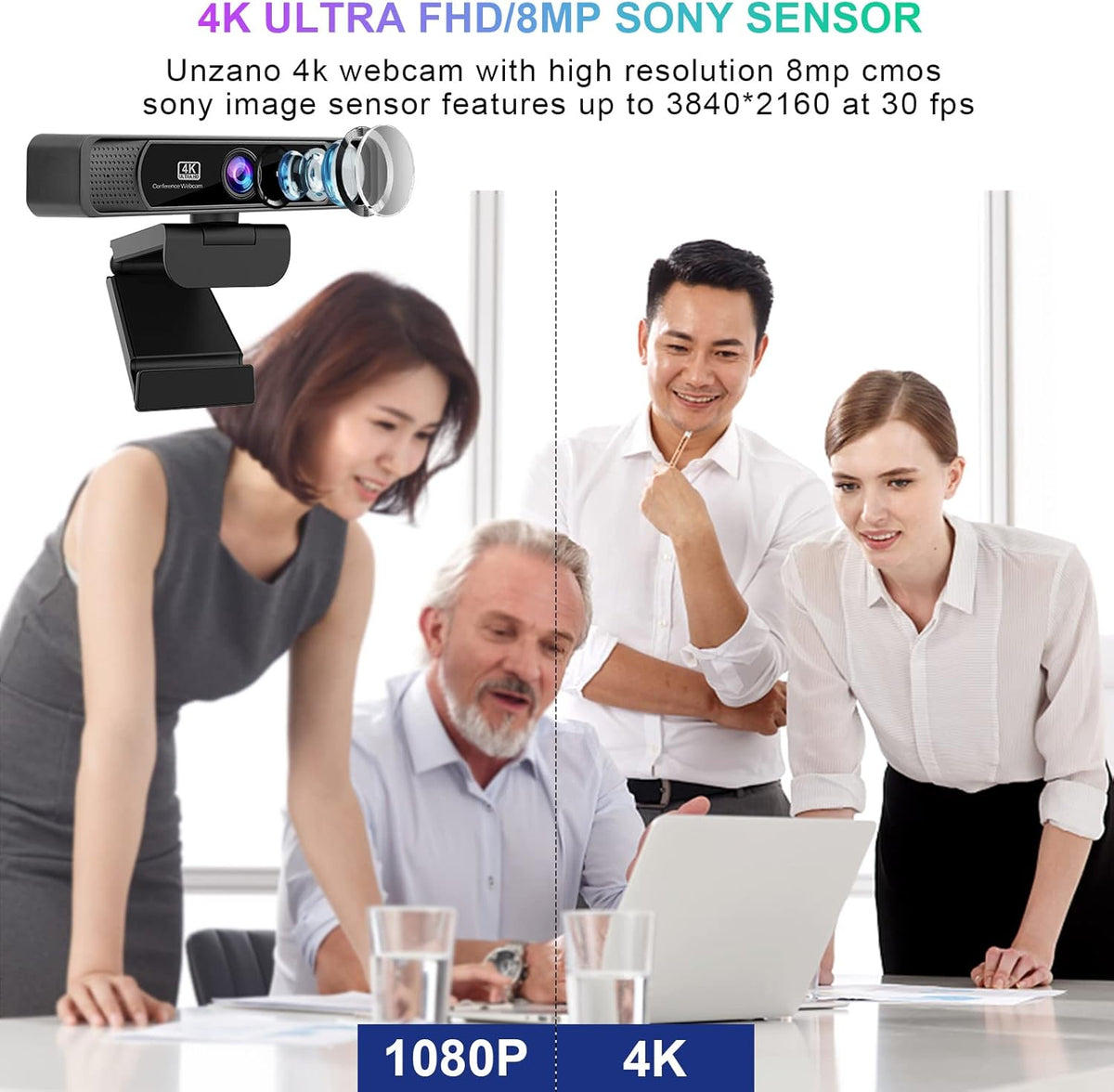 4K Webcam with Remote Control, Auto-Focus 120° Wide Angle, Dual Noise Reduction Mics N1487